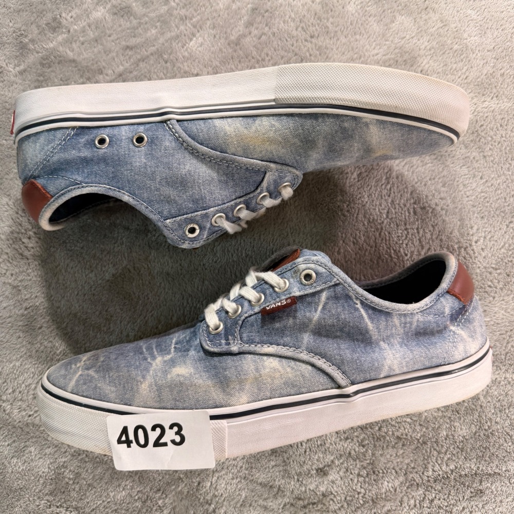 Vans Chima Ferguson Pro Men 10.5 Blue Acid Wash Denim Skate Shoes Low Top 4023